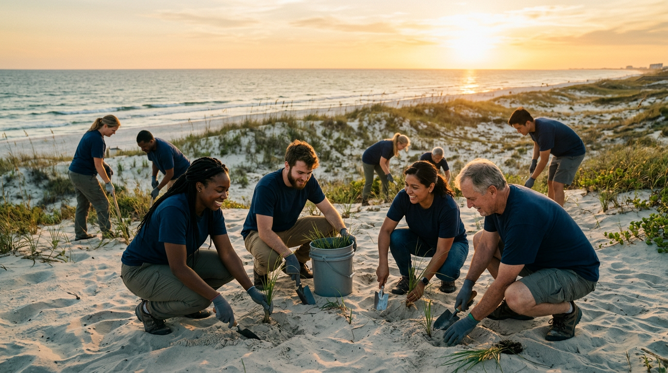 Volunteers planting native plants near Navarre beach